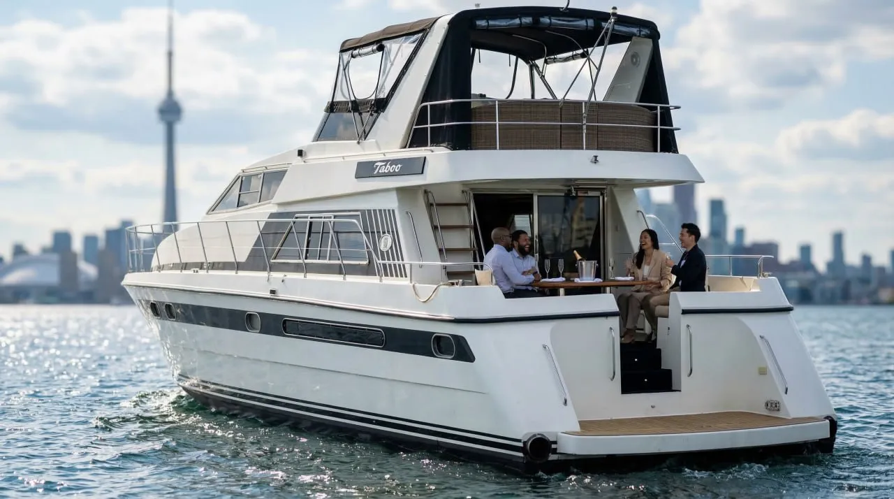 Valhalla yacht cruising Toronto Harbour past the skyline